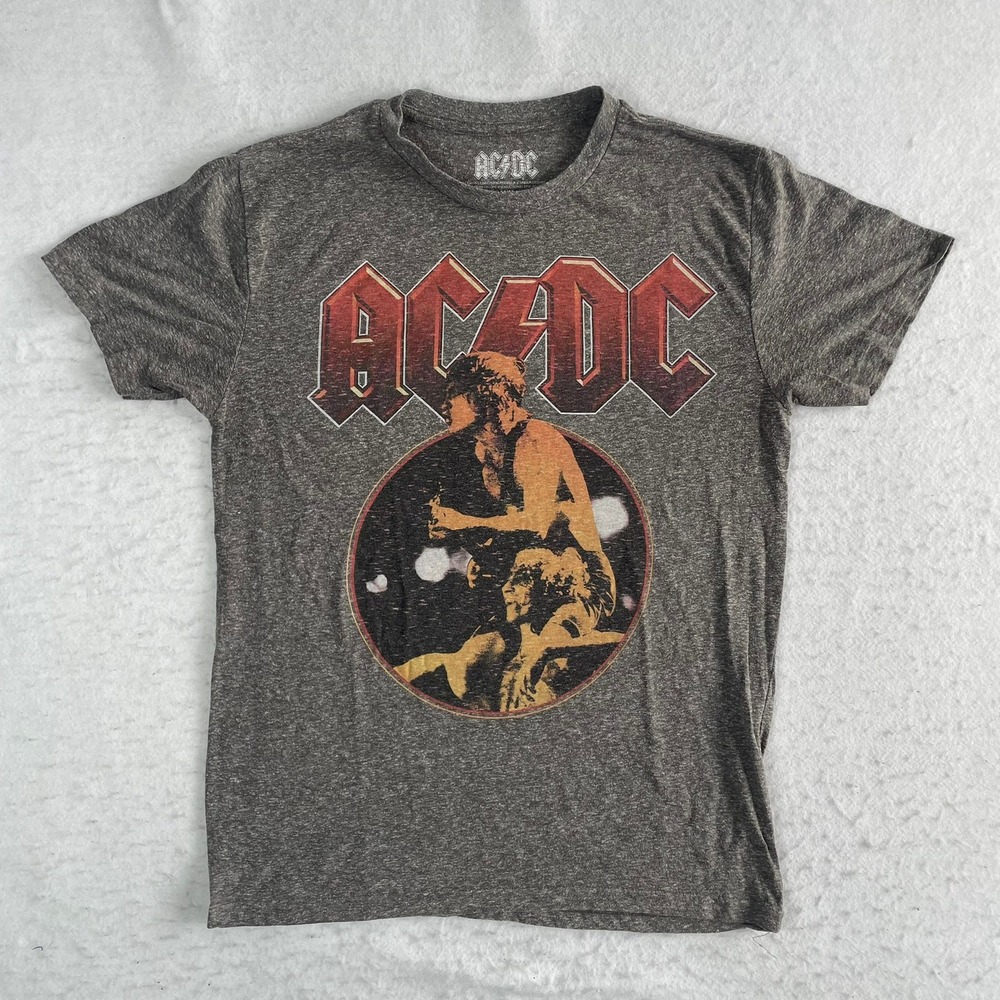 AC/DC Graphic T-Shirt Mens Medium Gray Heathered Band Tee Short Sleeve Rock
